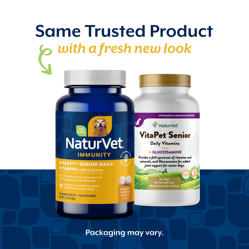 NaturVet –VitaPet Senior Daily Vitamins for Senior Dogs – Plus Glucosamine – Full Spectrum of Vitamins & Minerals – Enhanced with Glucosamine for Added Joint Support – 60 Time Release Tablets 60 Chewable Tabs
