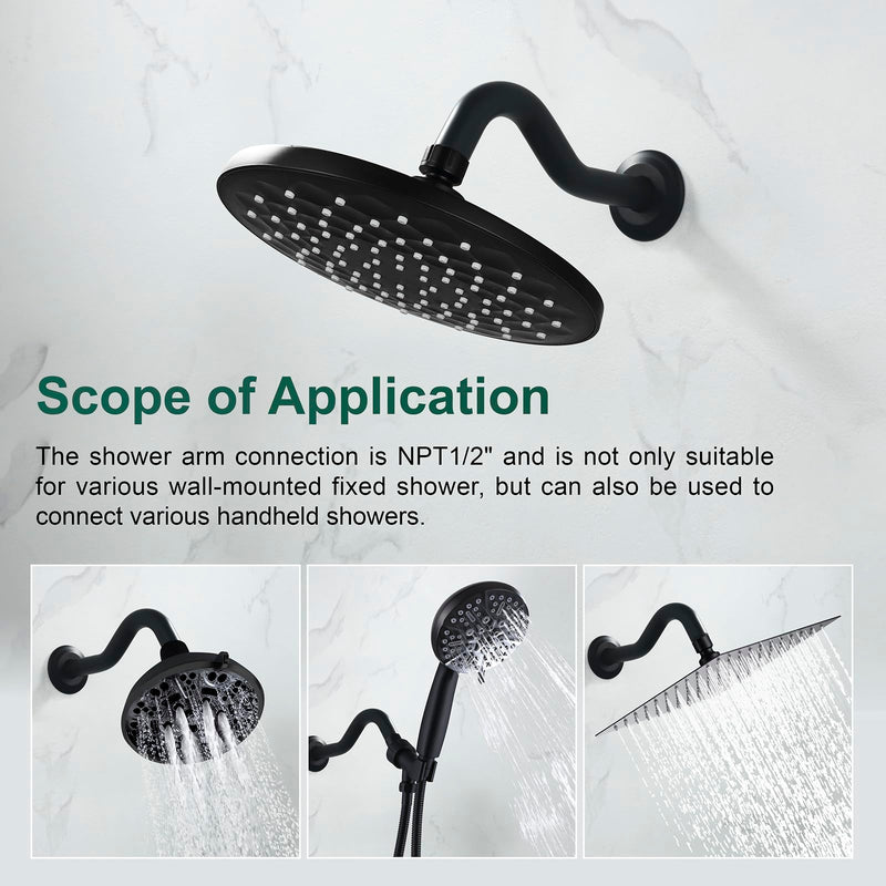 8 Inch Shower Arm with Flange S Shaped Wall Mount Extension Pipe Stainless Steel Shower Head Extension Replacement, Matte Black XWHG Shower Arm