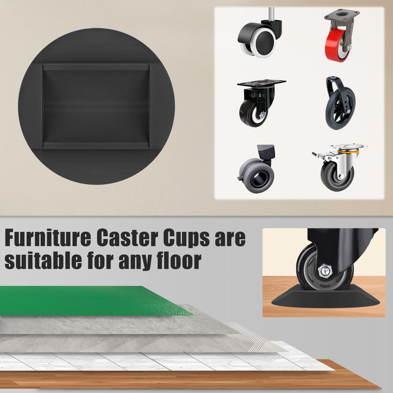 Furniture Stopper, 4 Pack 3"x3" Wheel Stoppers Bed Stoppers Furniture Caster Cups - Premium Solid Rubber Caster Cups Fits to All Floors & Wheels of Sofas, Beds, Chairs, Prevents Scratches