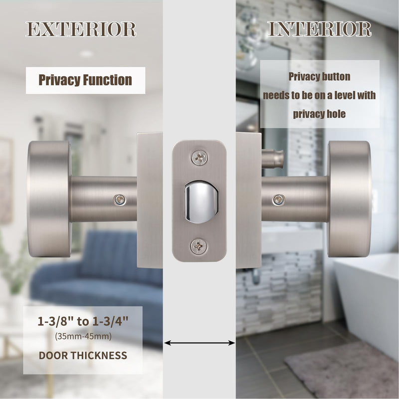 coolnews Brushed Nickel Door Knobs Interior, Satin Nickel Privacy Bathroom Door Knob with Lock, Modern Square Privacy Interior Door Handle for Bedroom