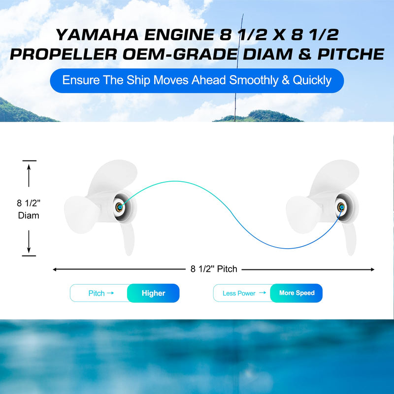 Aluminum 8 1/2 x 8 1/2 Outboard Boat Propeller fit Yamaha Engines 5-8HP,7 Spline Tooth 3 Blade,OEM Parts No.6G1-45941-00-00,RH 8 1/2 x8 1/2