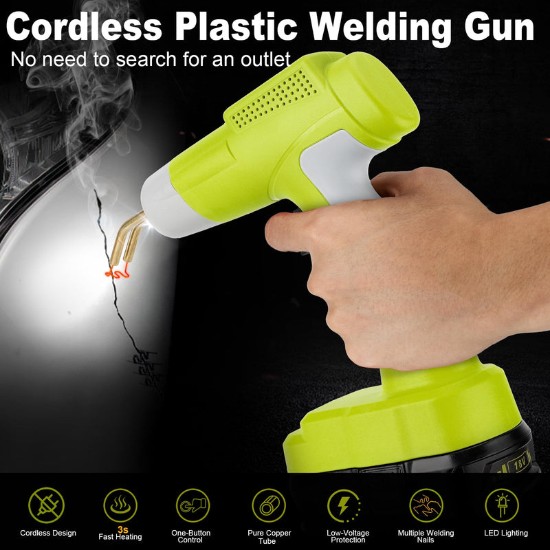 Cordless Plastic Welder Gun Compatible with Ryobi One 18V Battery with 600PCs Hot Staples Plastic Welding Kit for Car Bumper and other plastic Repairing(No Battery)