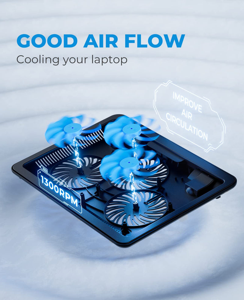 havit HV-F2056 15.6"-17" Laptop Cooler Cooling Pad - Slim Portable USB Powered (3 Fans), Black/Blue Black+Blue