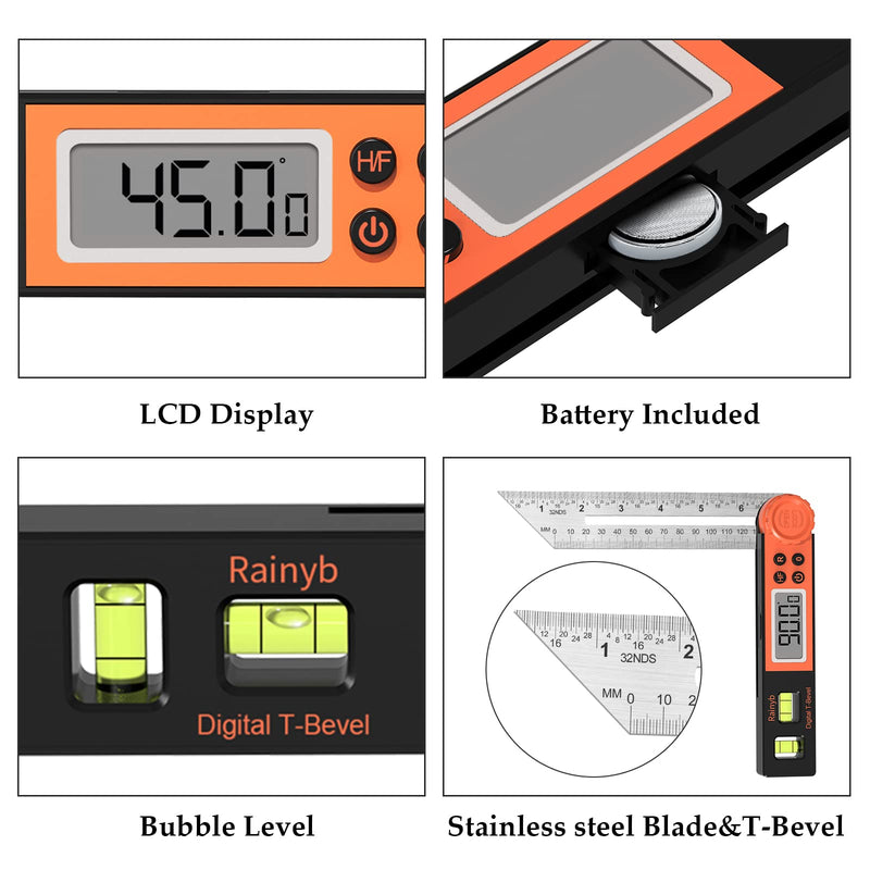 Digital Angle Finder Protractor 0-360 Degree T-Bevel Gauge & Protractor with Horizontal Vertical Bubble & Full LCD Display for Woodworking, Metalworking, Construction 1 X T-Bevel Protractor