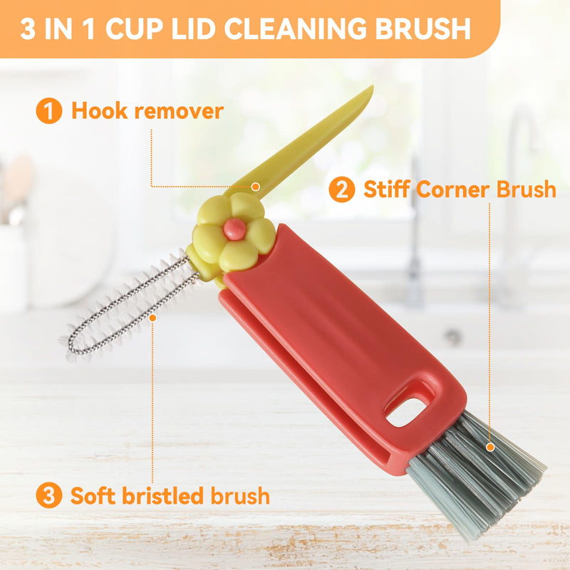 3 in 1 Cup Lid Gap Cleaning Brush Set, Multifunctional Bottle Cleaning Brush, Cup Lid Gap Cleaner, Home Kitchen Crevice Cleaning Brush Tools (Multicolor) Multicolor