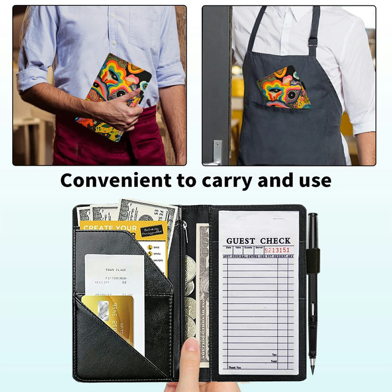 Server Book for Waitress with Everlasting Pencil, Money Pocket Leather Wallet Booklet, Guest Check Receipt Holder Presenters, Waiter Accessories Fit Server Apron, Trippy Eye