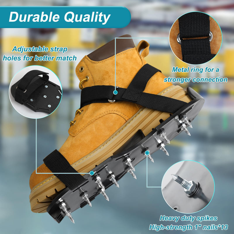 Epoxy Floor Spiked Shoes Fully Assembled Spiked Shoes with 1" Short Spikes, Non-Slip Adjustable Strap for Epoxy Floor Coating, Self-Leveling Floor, Garage, Overlays, Cover Installation,1 Pair (Black) Black