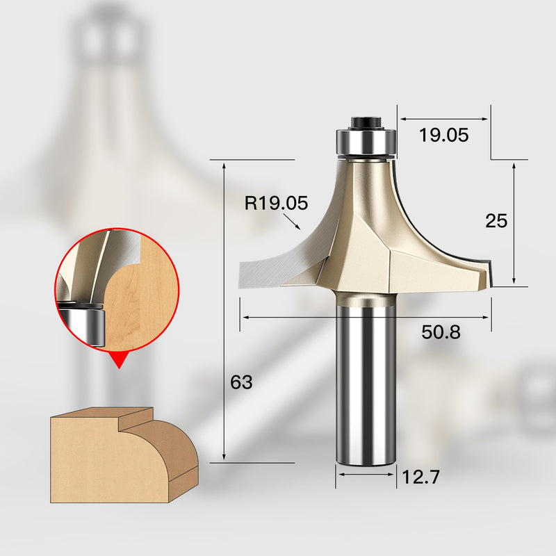 HUHAO Roundover Router Bit,1/2" Shank,3/4-Inch Radius Round Over Edge Forming Router Bit CNC Router Bits for Round Edging, Cabinet Edges Radius 3/4"- Shank 1/2"