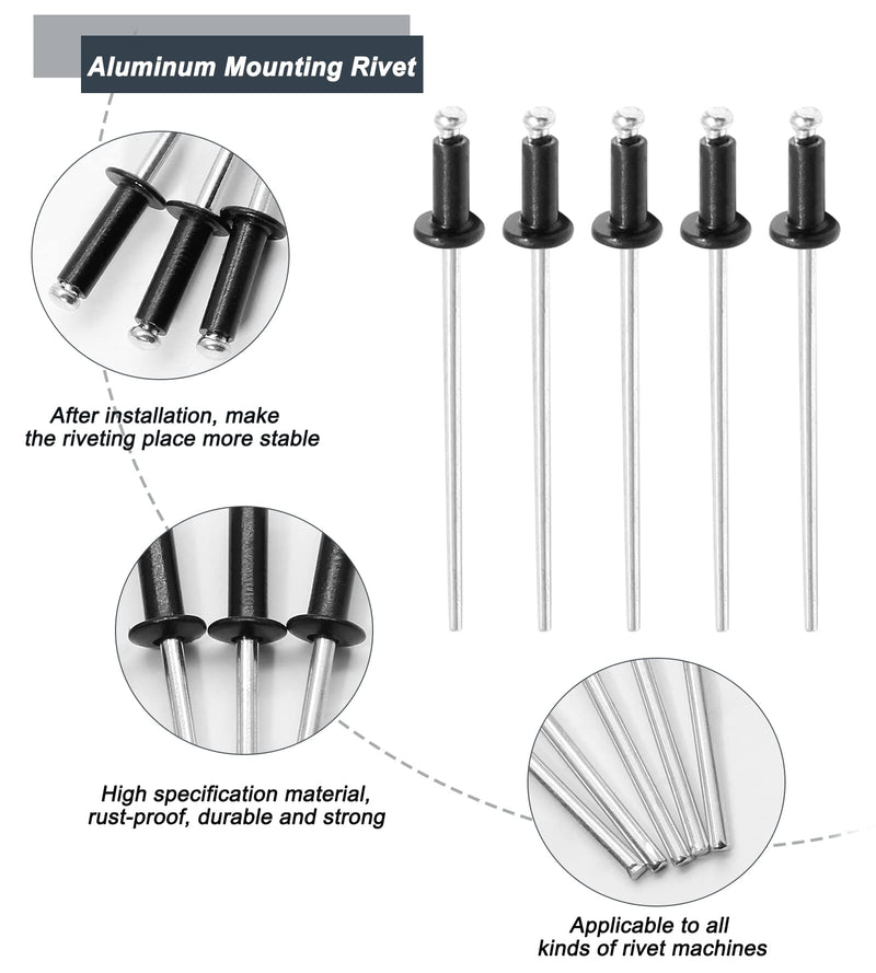 3/32" x 1/4" Black Pop Rivets Assortment - 100Pcs, Aluminum Rivets Metal Blind Rivets Kayak Rivets Tool Marine rivet fasteners for Boat