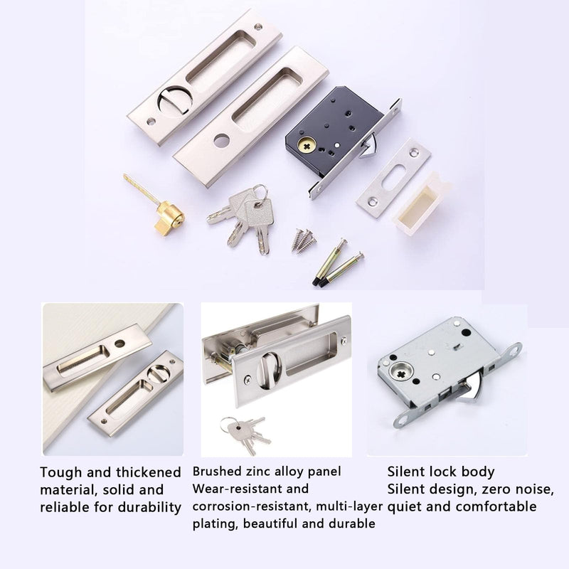 6.3' Privacy Pocket Door Lock Hardware with Double Barn Door Lock, Silver