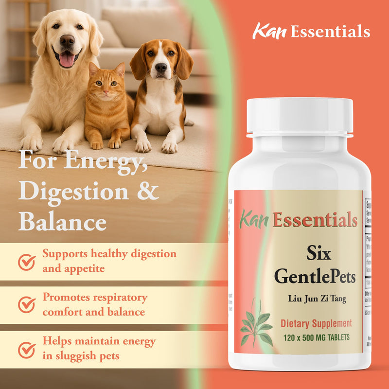 Kan Herbs Company Six GentlePets – Traditional Chinese Herbal Blend for Dogs and Cats to Support Energy, Digestion, Appetite, and Respiratory Comfort, Herbal Supplement for Pets, 120 Tablets
