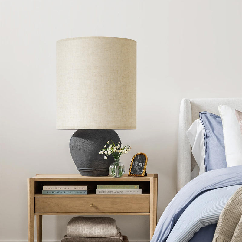 Beige Linen Tall Drum Lampshade, 11" Top x 11" Bottom x 12" High Lamp Shade, Lamp Shade Replacement for Table and Floor Lamps, Pendant Light，Handcrafted Lampshade，Easy Assembly