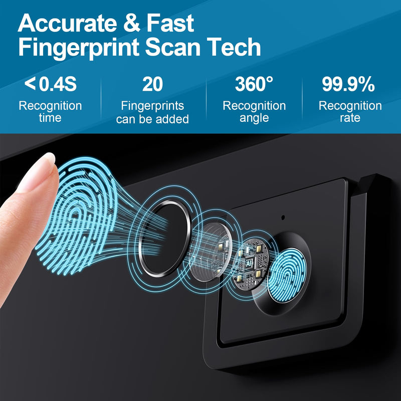 Handle-Style Fingerprint Cabinet Lock, Smart Biometric, Matte Black, Waterproof F053