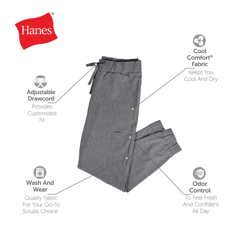 Hanes Women's Scrubs Cargo Joggers, Healthcare Scrub Joggers for Women, Moisture Wicking X-Large New Ebony