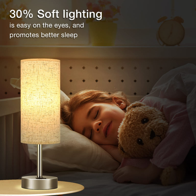 Touch Table Lamp for Bedroom Nightstand - Bedside Lamp with USB-C USB-A Charging Ports White, 3 Way Dimmable Small Lamp Fabric Shade Silver Base for Bedroom, Dorm Room, Office, Living Room, Reading 14in Cream