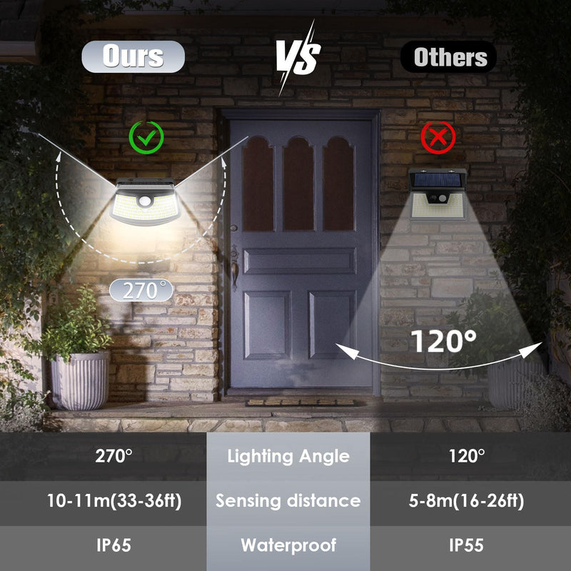 Aootek New Solar Motion Sensor Lights 120 LEDs with Lights Reflector,270° Wide Angle, IP65 Waterproof, Step Lights for Front Door, Yard, Garage, Deck (Black, Daylight White, 6-Pack) 6 Pack