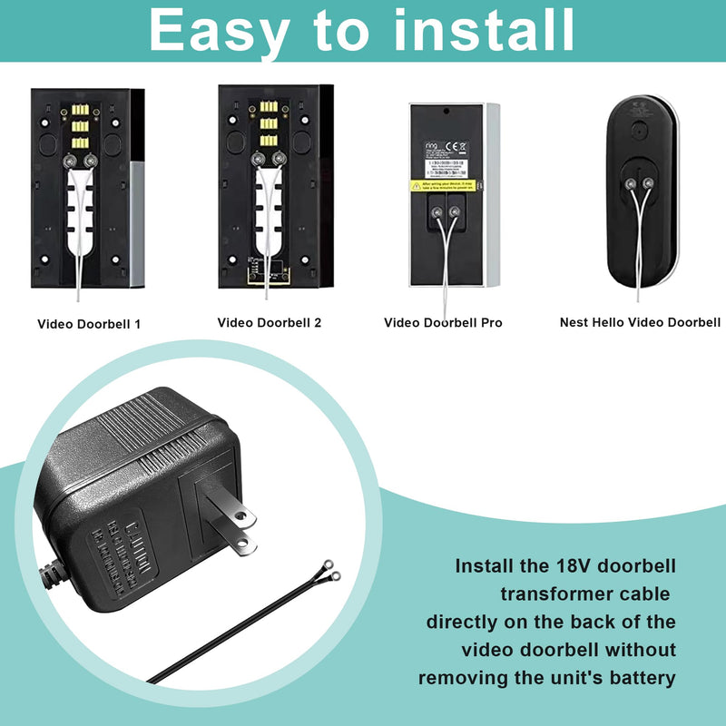18V500mA Doorbell Transformer - Video Doorbell Power Adapter, for Ring Video Doorbell Pro and Ring Video Doorbell 2, Compatible with Zmodo Smart Doorbell and Nest Hello Doorbell(16.4 ft Black) 16.4 ft Black