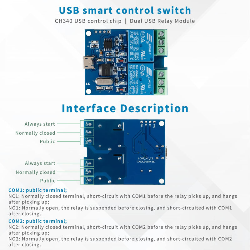 2Pcs LCUS-2 Type Dual-Channel Semiconductor Chip Housings 2-Channel USB Relay Module 5V Relay Module Onboard CH340 Microcontroller Chip USB Intelligent Control Switch Module