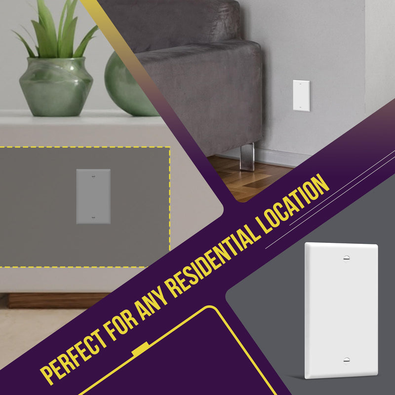 ENERLITES Blank Cover Wall Plate, Gloss Finish, Standard Size 1-Gang 4.50" x 2.76", Polycarbonate Thermoplastic, 8801-W, White Screw