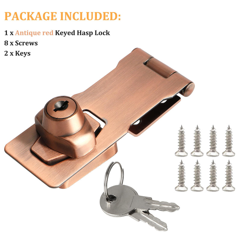 Alise Keyed Hasp Lock,4 Inch Safety Packlock Clasp Hasp Lock Latch with Lock,Door Hinge Lock with Keys Keyed Locking Hasp for Cabinets Closets Doors,Red Bronze 4 Inch Red-Bronze