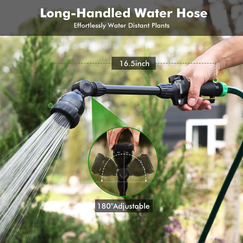 RESTMO Metal Watering Wand, Heavy Duty Garden Hose Wand with 180° Swivel Head, 16'' Hose Nozzle Sprayer with 7 Spray Patterns and Flow Control, for Water Hanging Baskets and Shrubs, Flash Black 16 inch - 180° Swivel