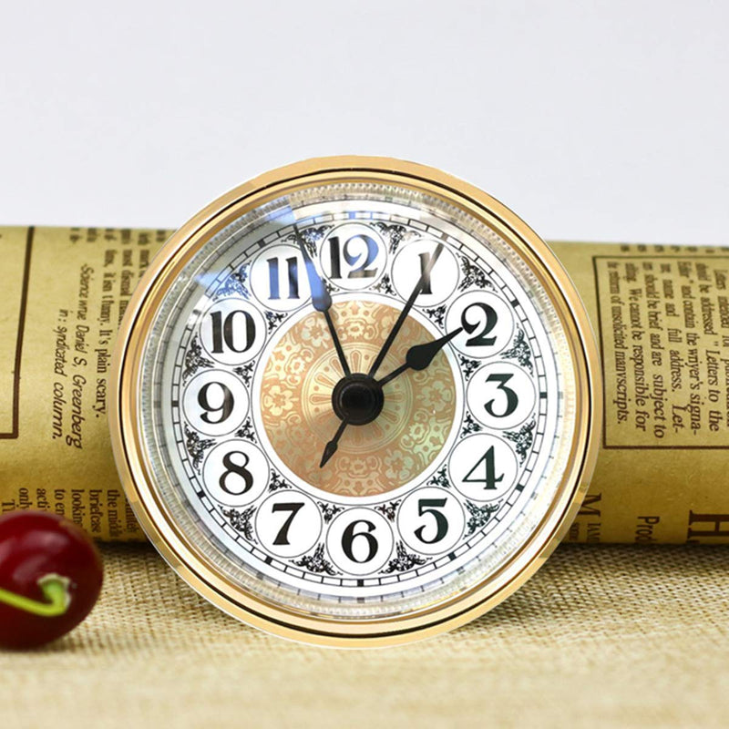 HILLHOME Mini Quartz Clock Insert 2.8 Inch (70 mm) Round Quartz Movement Miniature Clock White Dial Gold Trim Arabic Numerals, Fit 2.4 Inch (61 mm) Diameter Hole 2.8 Inch/70mm