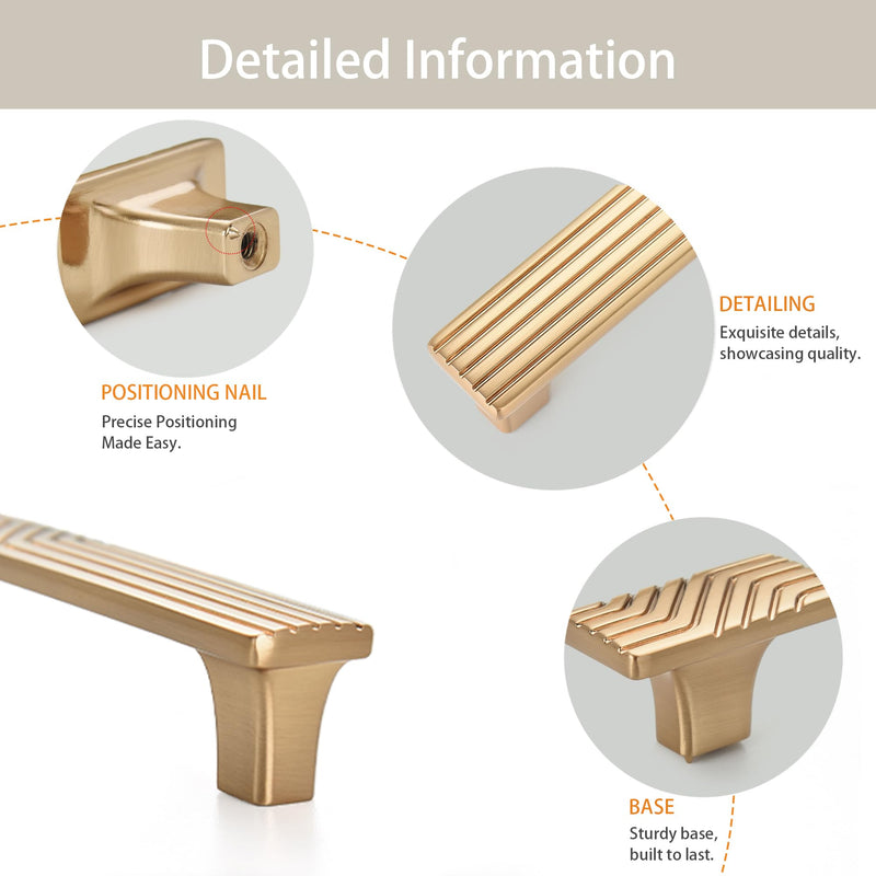 Satanga Knobs Handles Pulls for Cabinets Kitchen Cupboard Wardrobe Vanity Cabinet Champagne Bronze Drawer Pull Handle Easy Installation Pack of 4 5 Inch Zinc Modern 5" Hole Center 5.82" Overall Length