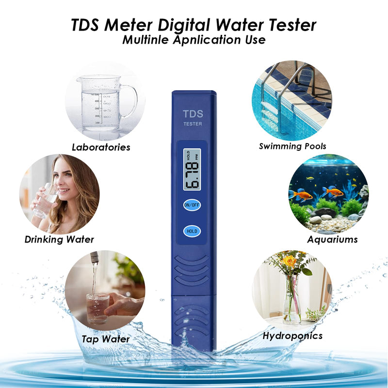 TDS Water Tester, 3 in 1 Drinking Water Tester, 0-9990 PPM Meter Water Quality Tester, Portable Water Tester for Drinking Water, TDS Meter Digital Water Tester, 1 Pack, Deep Blue