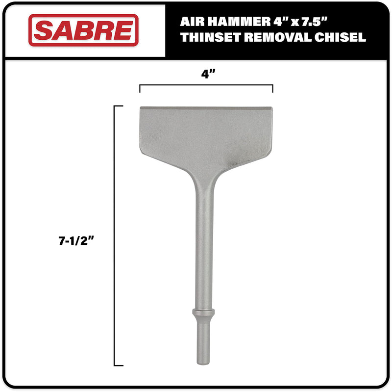 4 Inch x 7.5 Inch Air Hammer Chisel Bit for Thinset Removal, Thinset Scaling, Tile Removal, Pneumatic Chisel, 0.401 Shank