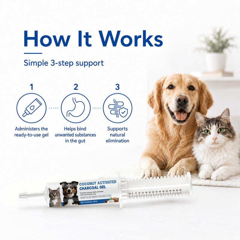 Activated Charcoal for Dogs & Cats, 60mL Pet First Aid for Accidental Toxin Ingestion, Toxin Absorber for Pet Emergency, Supports Healthy Digestive Function, Ready-to-Use Oral Gel 60cc