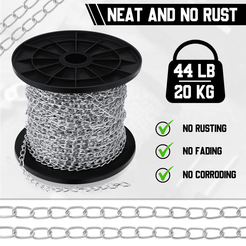 50 ft Jack Chain Galvanized Steel Hanging Chain Link Chain Silver Chain Roll Chain Spool Metal Light Fixture Chain for Bird Feeders, Overhead Lights, Artworks, Flowerpots (2mm) 50ft, 2mm
