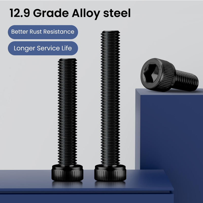 180pcs M3 x 10mm Hex Socket Head Cap Screws Bolts, 12.9 Grade Alloy Steel, Black Oxide Finish, Allen Socket Drive, Full Threads,with Hex Spanner 180