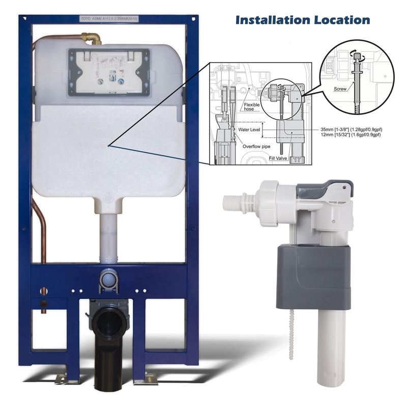 Side Mount Toilet Fill Valve Compatible with Toto Wall Mount Toilet Tank - 3/8" Thread Diameter 3/8 Inch