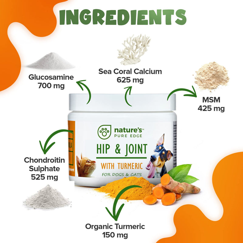 Powerful PET Hip & Joint - with Organic Turmeric - Natural Ingredients - Triple Strength - Chondroitin - Glucosamine - MSM - Organic Sea Coral Calcium. Extra Large 170 Grams. - PawsPlanet Australia