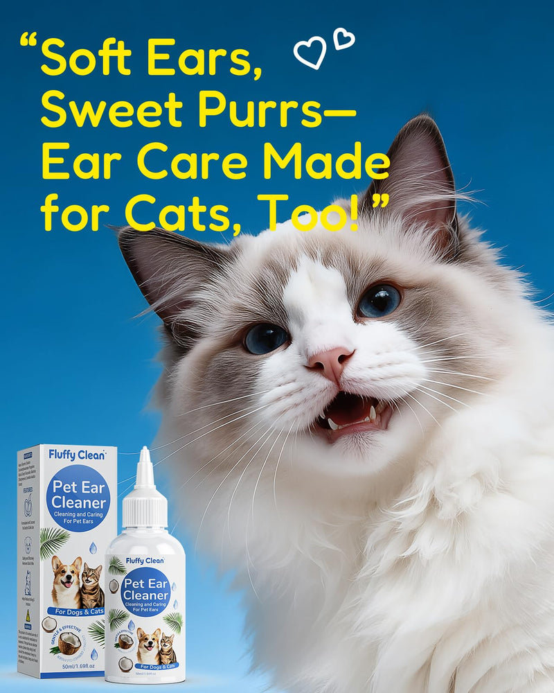 Dog Ear Cleaner - Pet Ear Wash, Flush and Drop Cleaner Solution for Cat & Dog Infection and Itch Relief, Gently Removes Debris, Wax Buildup, Odor - 1.69 fl oz White & Blue-1.69Oz 1.69 Oz (Travel Size)