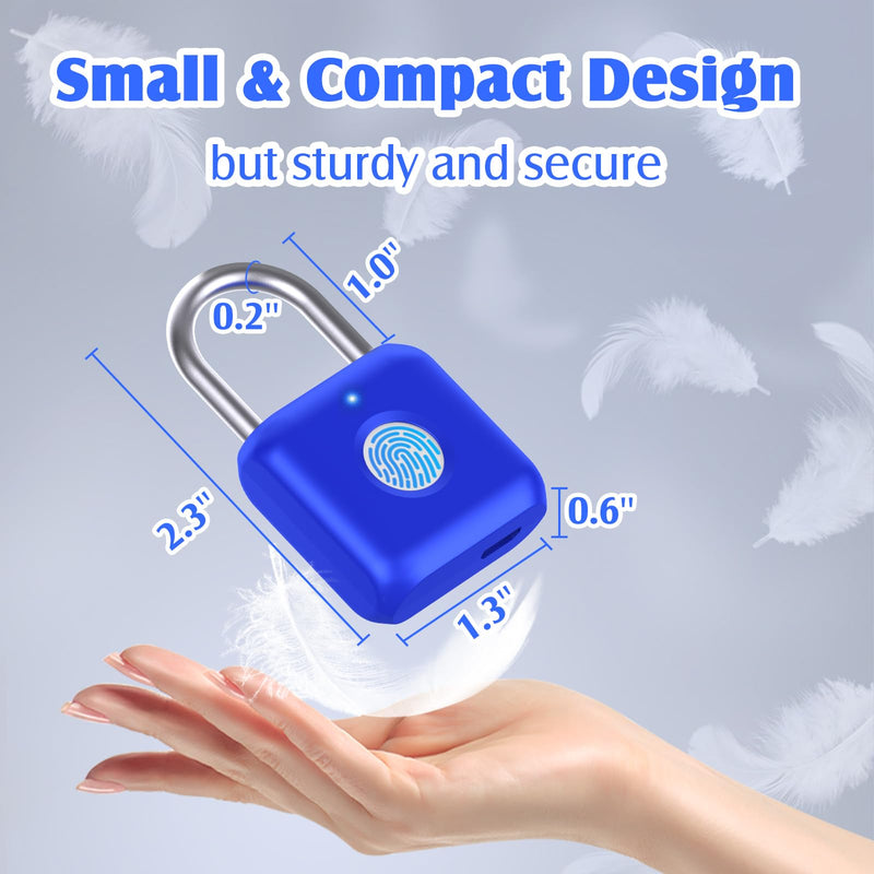 Pothunder Fingerprint Padlock, Smart Padlock, Locker Lock, Combination Lock, Fingerprint Lock with APP Unlock, USB Rechargeable, Suitable for Gym Locker, Locker(Sapphire Blue) Sapphire Blue