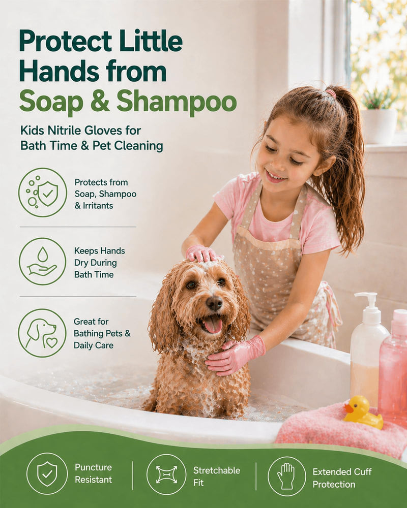 TREEGO Pink Kids Nitrile Gloves, 5 Mil, Latex Free, XS, 100 Count Pink 100 X-Small