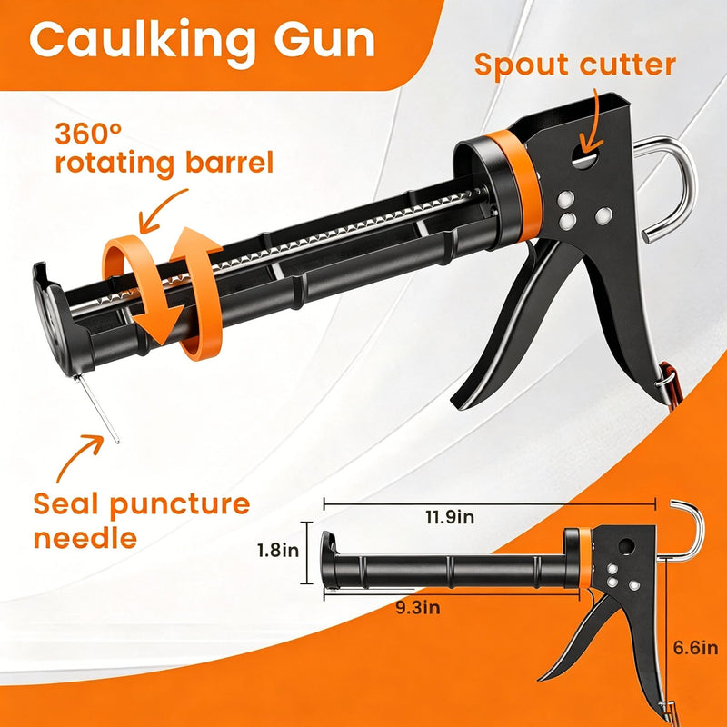 Caulk Gun Kit with Caulk Remover Tool – 3 in 1 Caulking Tool Set for Caulking Removal, Includes Smooth Silicone Caulking Gun, Scraper, Grout Balls, Finishing Tools for Bathroom Kitchen Window Tile Caulk Gun with Remover Kit