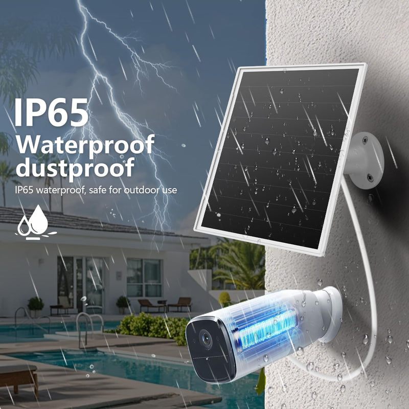 8W Solar Panel for Outdoor Security Camera, 5V Micro USB and USB - C Solar Panel Charger ，Fits Eufy/Wyze/Reolink DC 5V Output, IP65/360° Adjustable, 9.8ft Cable, Fast Charging white-1Pack