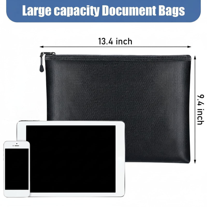 Epakh 4 Pack Fireproof Document Bags 13.4 x 9.4 Inch Waterproof and Fireproof Money Bag Document Holder with Zipper Fireproof Safe Storage Bag for A4 Documents, Money, Passport and Tablet