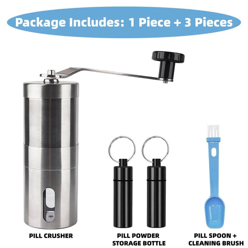 Home Goods Pill Crusher Adjustable Grinder Stainless Steel Pill Grinder - Large Capacity Pill Splitter - Cuts Pills into Fine Powder - Mills for Feeding Tube Pets Kids (1+3 pc)