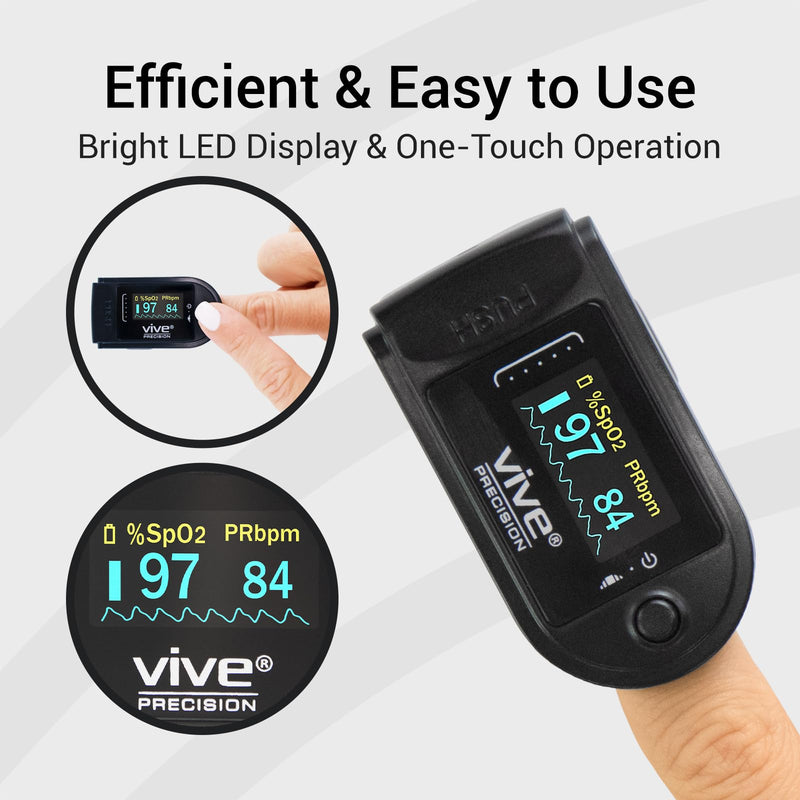 Vive Precision Pulse Oximeter - Oxygen Monitor Fingertip, Heart Rate Medical Grade Sensor LED Display - Accurate Finger Meter for Saturation SpO2, Lanyard & Batteries Included