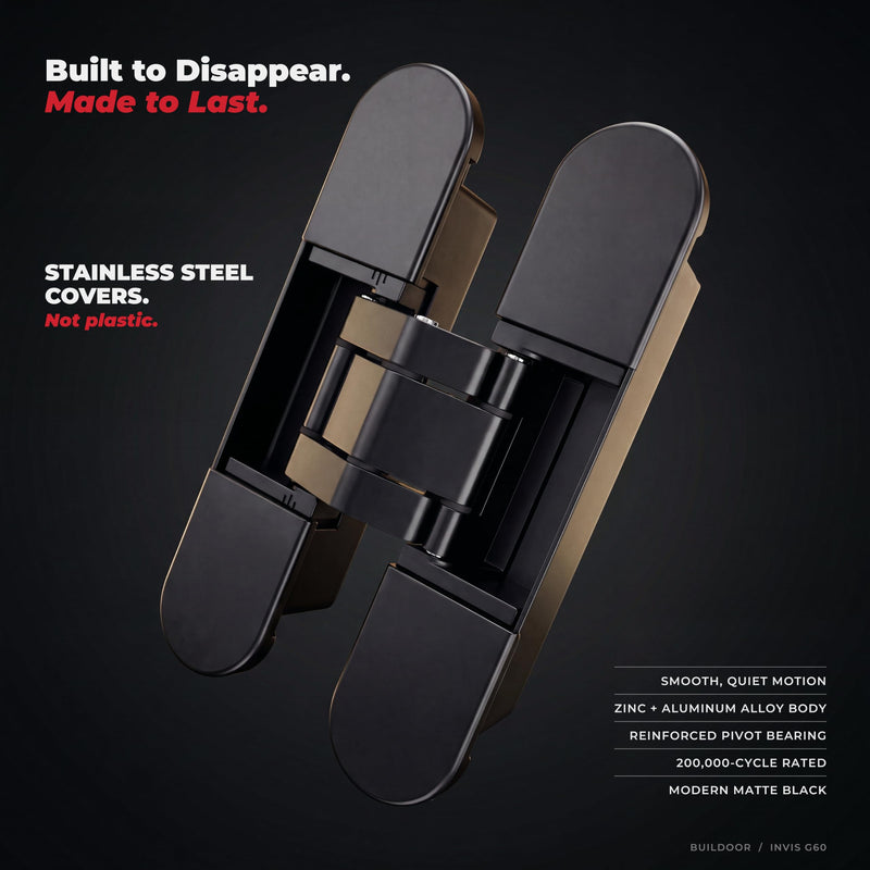 INVIS G60 Hidden Door Hinge, Concealed, Invisible (Matte Black) Matte Black