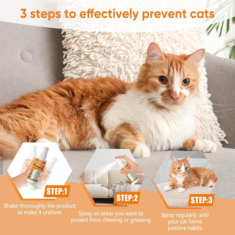 Cat Deterrent Spray 2 Pack, Natural Non-Toxic Plant Based Anti-Scratch & Anti-Marking Spray for Cats & Kittens, Orange Scent Pet Training Aid, Safe for Pets, Indoor Outdoor Furniture, Protector 7.0 Oz