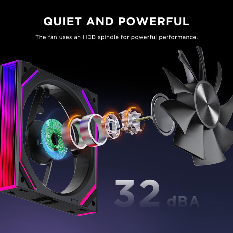 Interstellar V2 RS 120mm PC Reverse Blade Case Fan Infinity Mirror Module Daisy-Chain ARGB Fan Triple Pack Suitable Computer Cooling Fans 360mm AIO Cooler(Black-3Pack) V2RS Black Reverse-3Pack