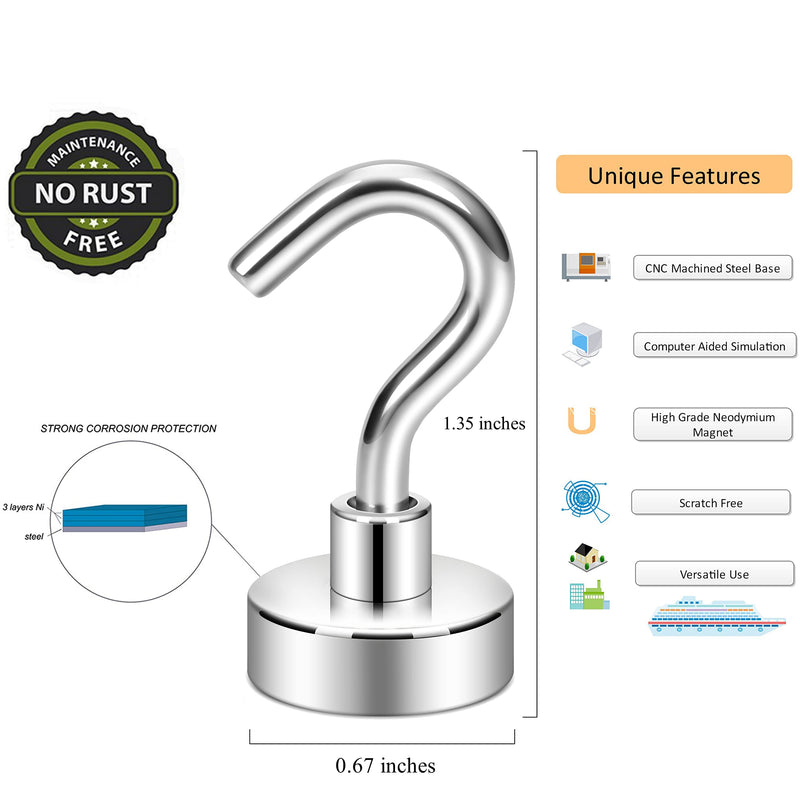 Neosmuk Magnetic Hooks, Cruise Ship Essentials, 30lb+ Heavy Duty Magnetic Hooks for Cruise Cabins, Refrigerator, Grill, Hanging, and Travel | Extra Strong Must-Haves Magnet Hook,Silver,5 Pack Silver 30lb+ Magnetic Hooks