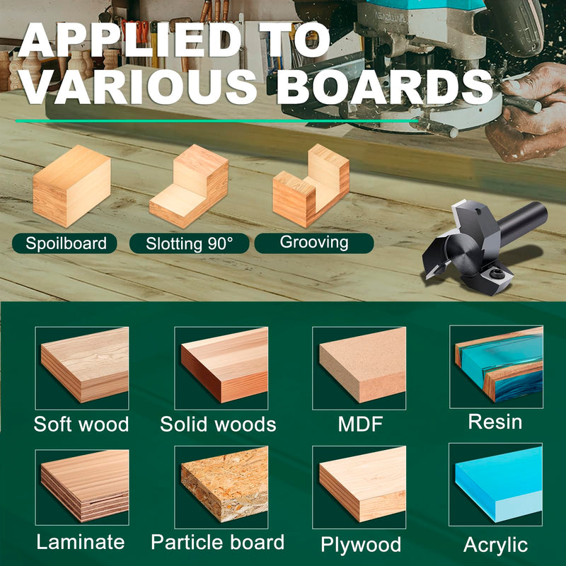 Slab Flattening Router Bits 1/2'' Shank, 2'' Cutting Diameter | 3 Wings, Spoilboard Surfacing Router Bit with 12mm Insert Wood Planing Bit CNC Router Flattening Bit for Woodworking Tools None Coated 1/2" Shank-2" Cut Dia. (3 Inserts)