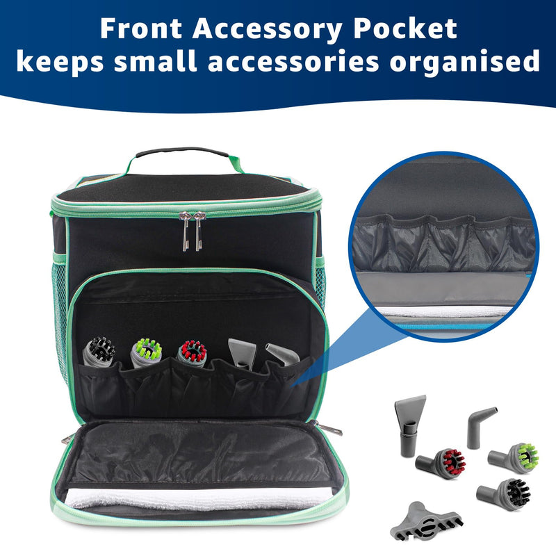 Carry Bag for Bissell SteamShot Steam 39N7V/39N7A Cleaner, Handheld Steam Cleaner attachments, Adjustable Compartments Large Storage Bag for bissell steamshot accessories, Bag Only (Black & Green) Black & Green