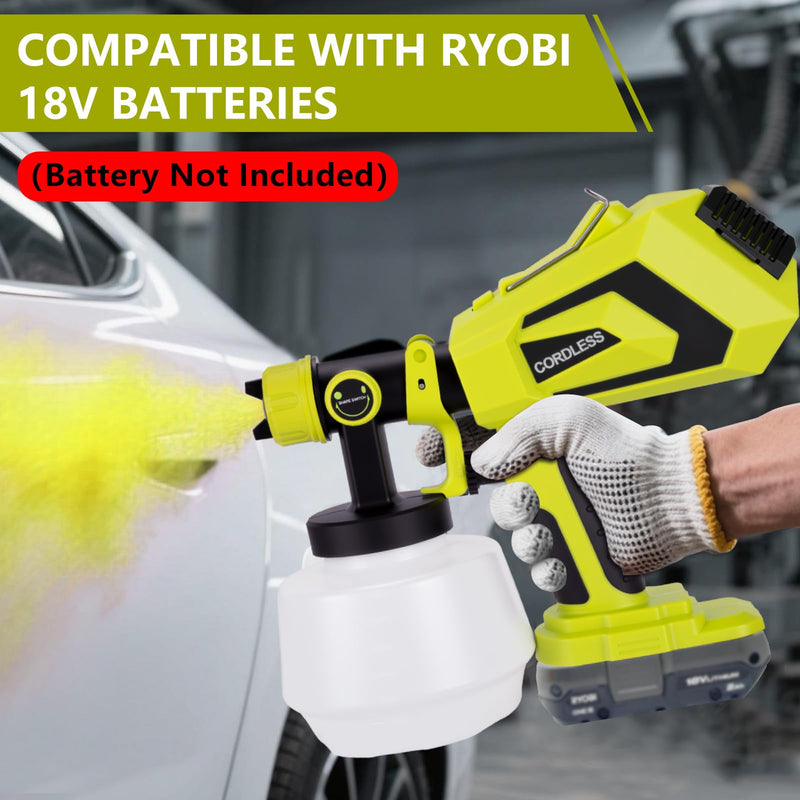 Cordless Paint Sprayer for Ryobi 18V Battery,Paint Sprayer Gun for House Painting, 1200ml Container Power Paint & HVLP SprayersFence, Door, Cabinets, Walls, Chairs etc(Battery NOT Included) Green