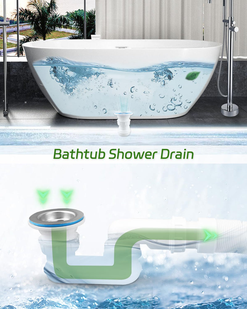 Bathtub Shower Drain Pipe, Low Profile 1-1/2" P Trap Fit for Freestanding Bathtubs and RV Bathtubs